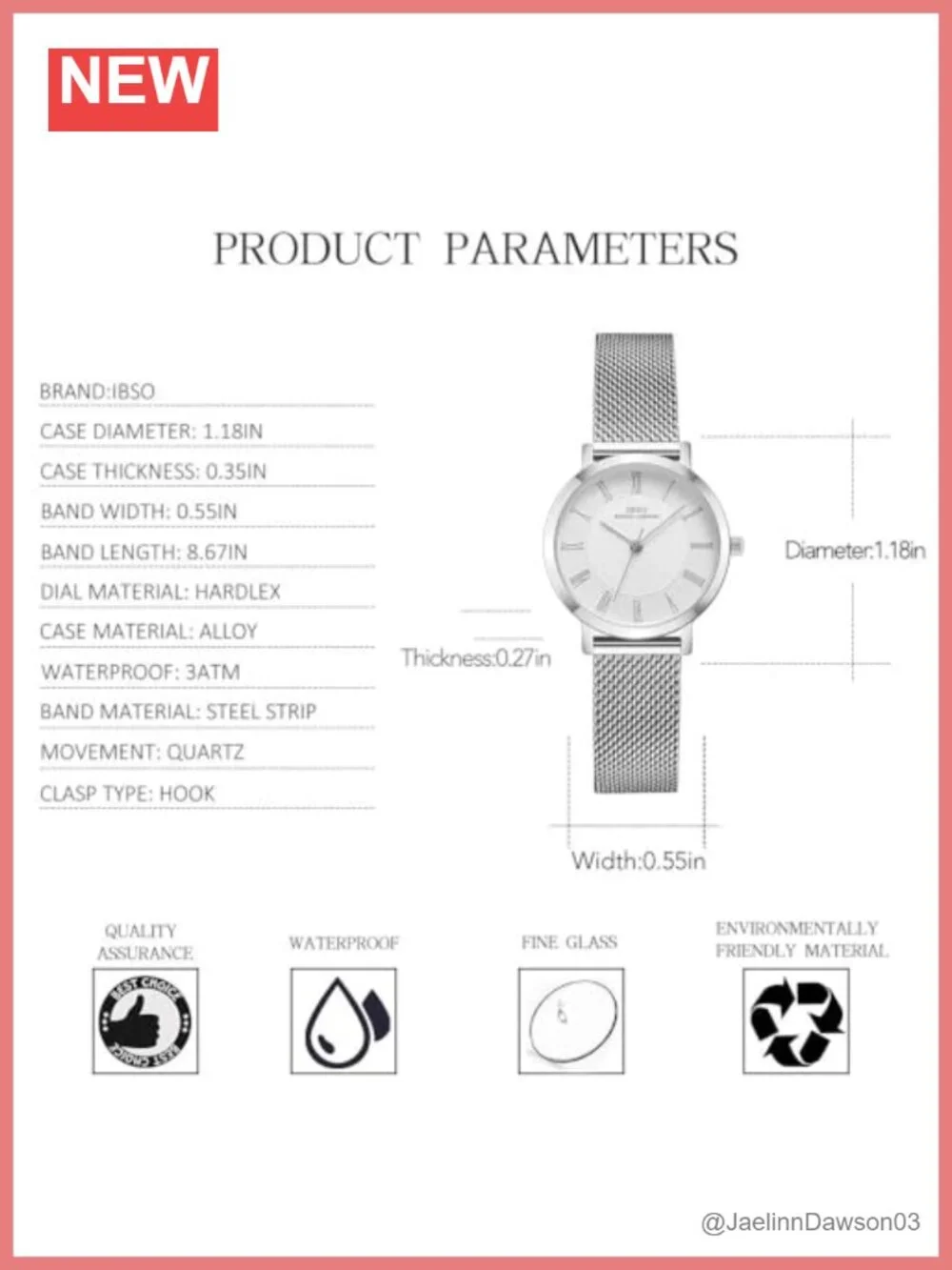 Ladies Stainless Steel Quartz Wristwatch Waterproof Mesh Bracelet Analog Watch
